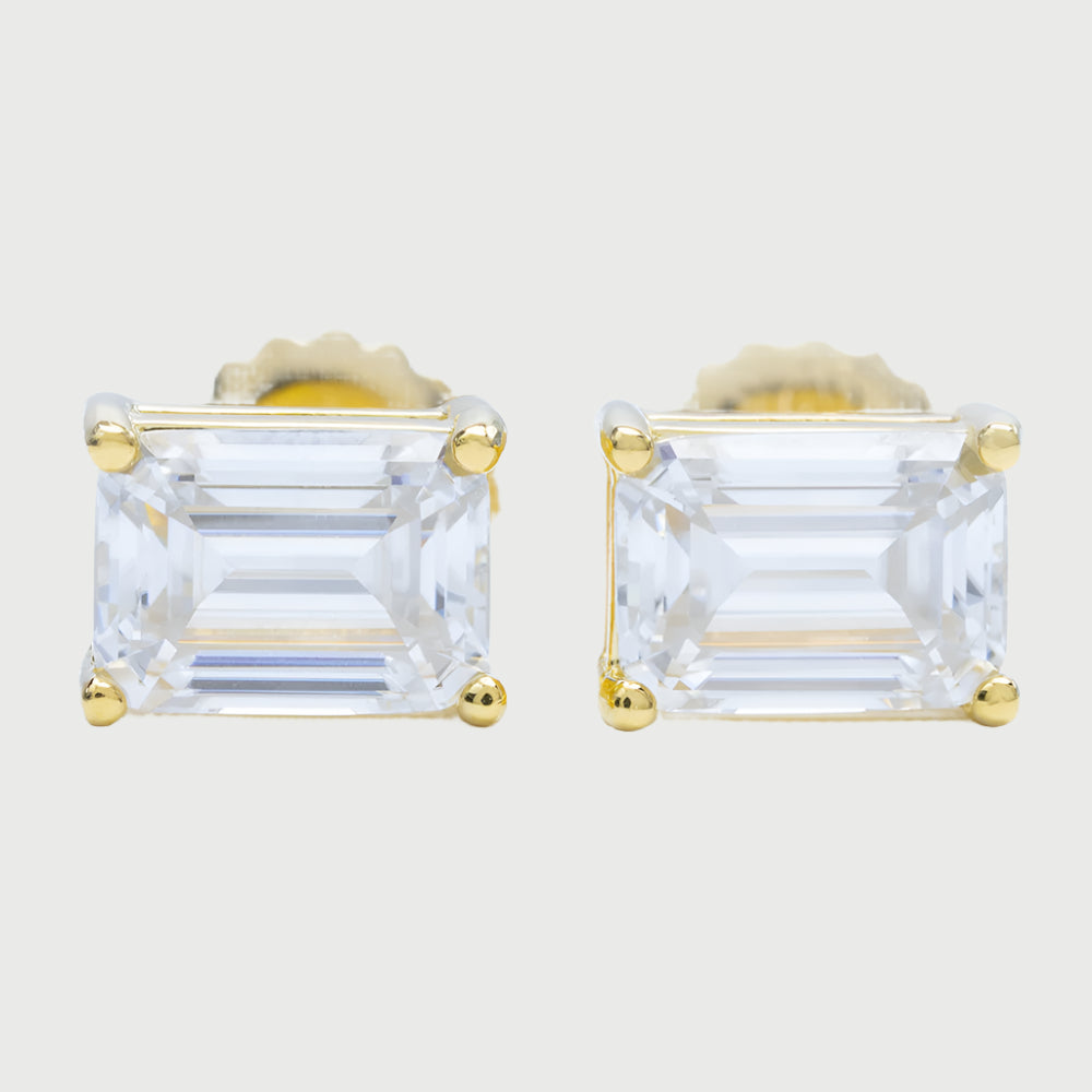 Moissanite Emerald Cut Diamond Stud Earrings in Gold - The Jewelry Plug