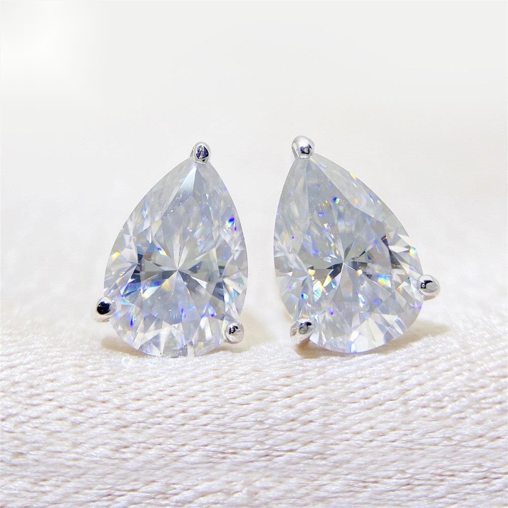 Moissanite Diamond Sterling Silver Pear Earrings in White/Yellow Gold
