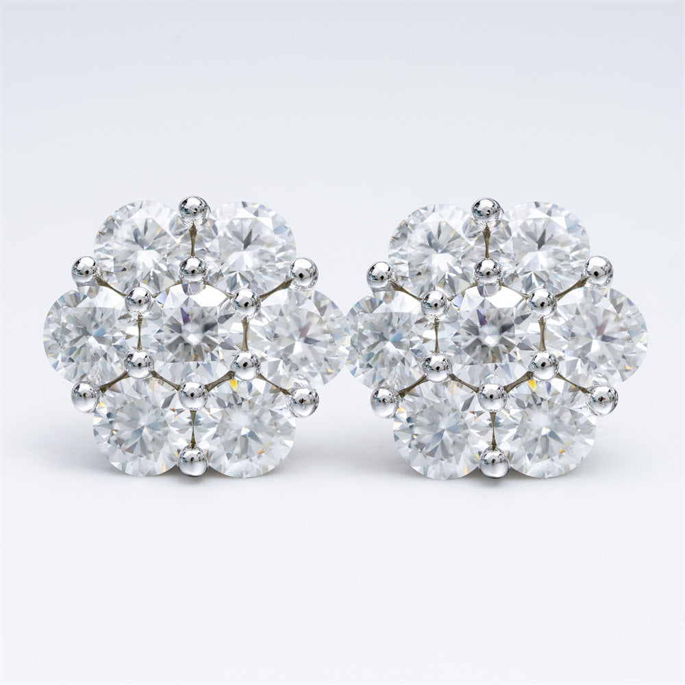 Flower Set Moissanite Diamond Earrings in White Gold - The Jewelry Plug