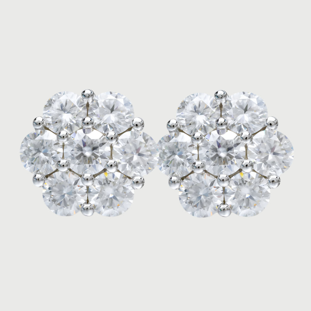 Flower Set Moissanite Diamond Earrings in White Gold - The Jewelry Plug