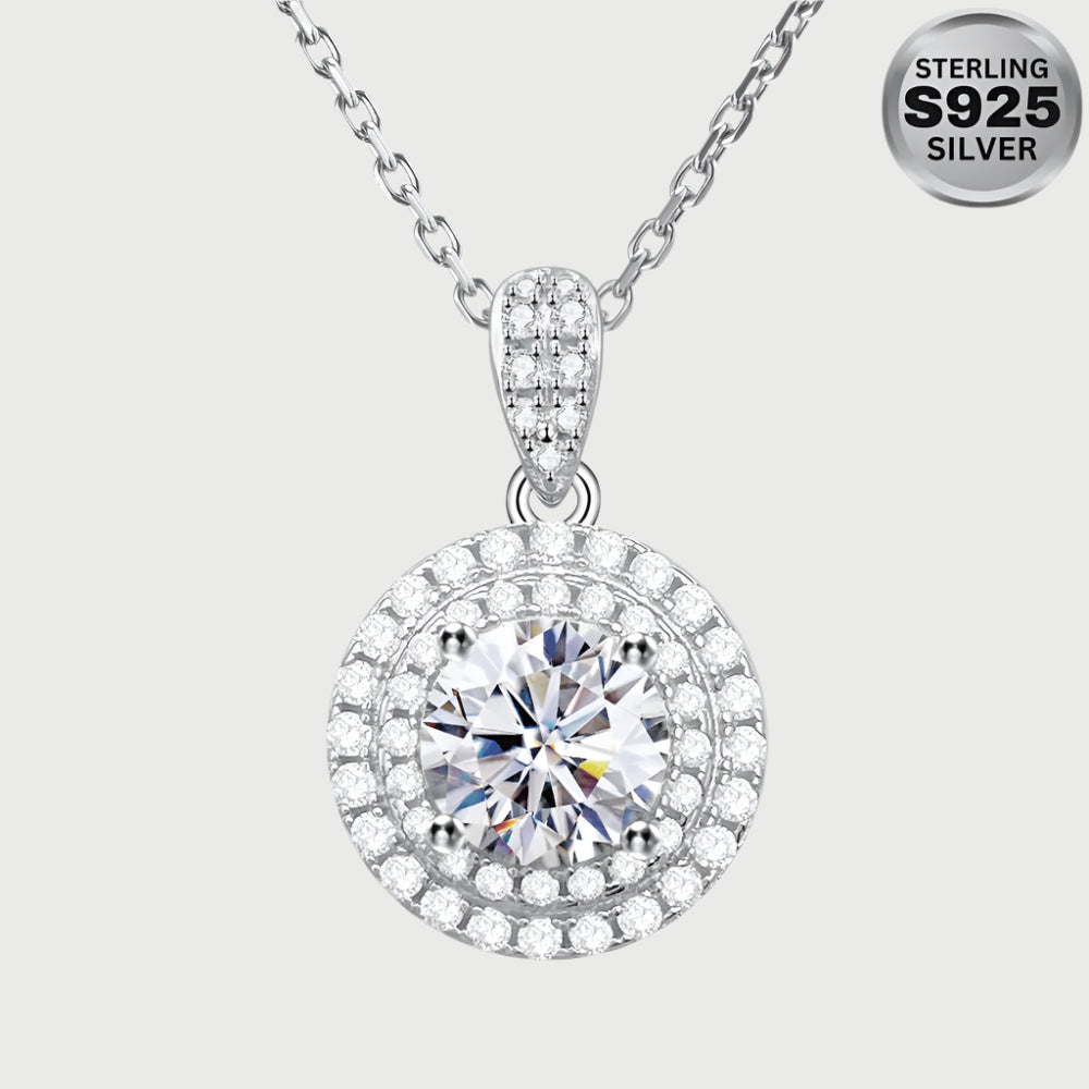 Moissanite Halo Cluster Diamond Pendant in Sterling Silver - The Jewelry Plug