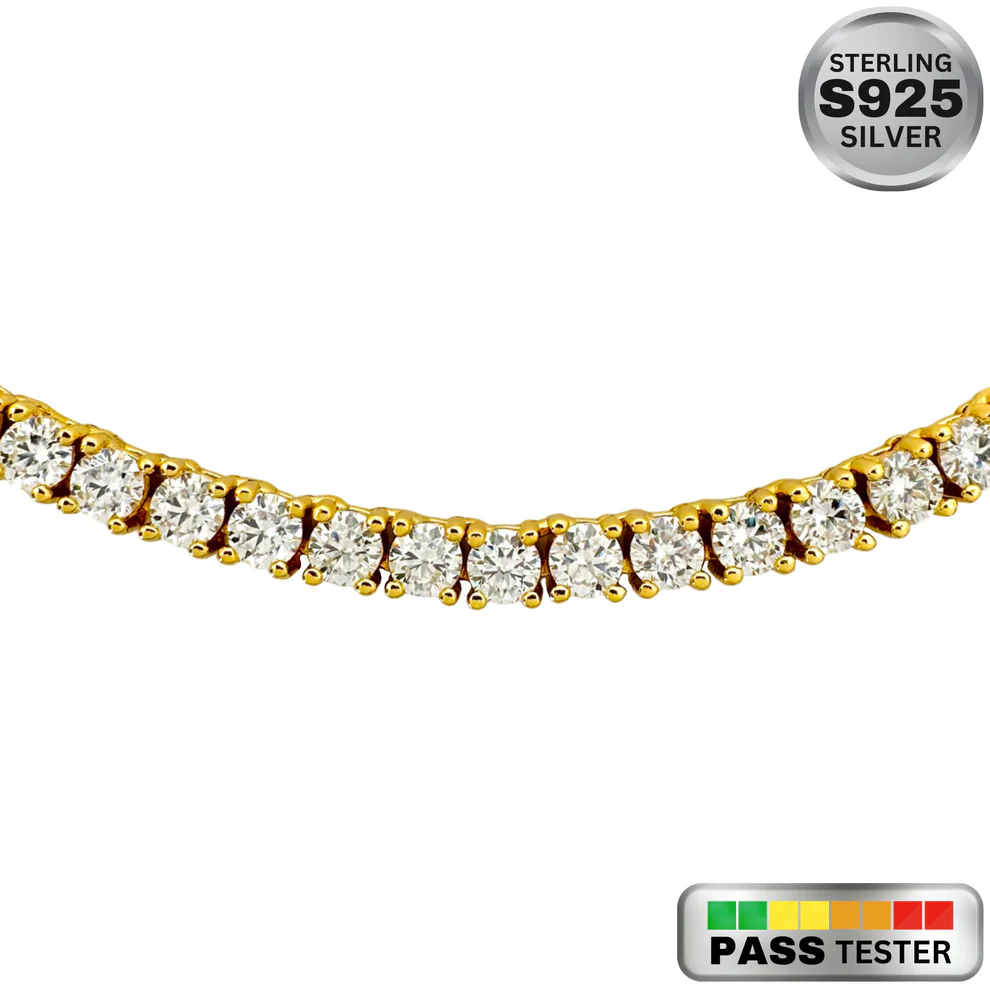 Moissanite Diamond Tennis Chain in Sterling Silver & Yellow Gold - The Jewelry Plug