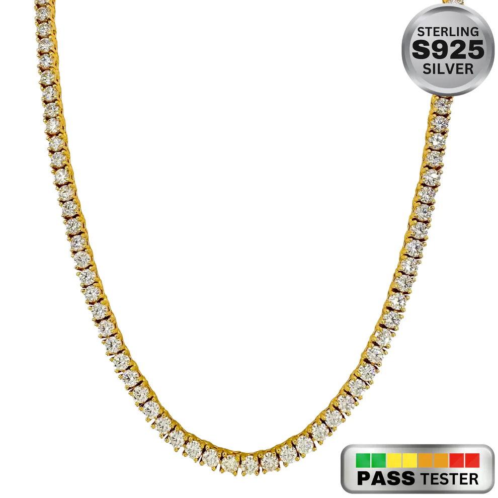 Moissanite Diamond Tennis Chain in Sterling Silver & Yellow Gold - The Jewelry Plug
