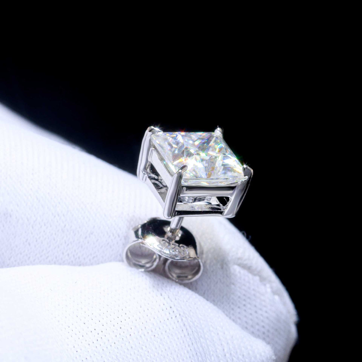 Moissanite Diamond Princess Cut Earrings in White Gold - The Jewelry Plug