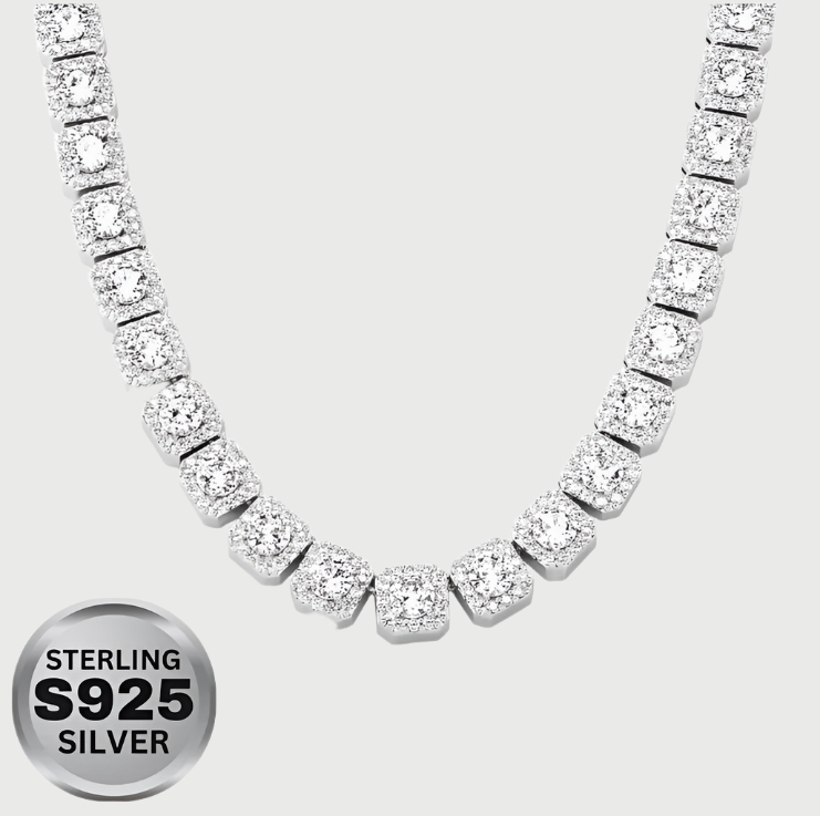 10mm Moissanite Diamond Cluster Tennis Chain in White/Yellow Gold