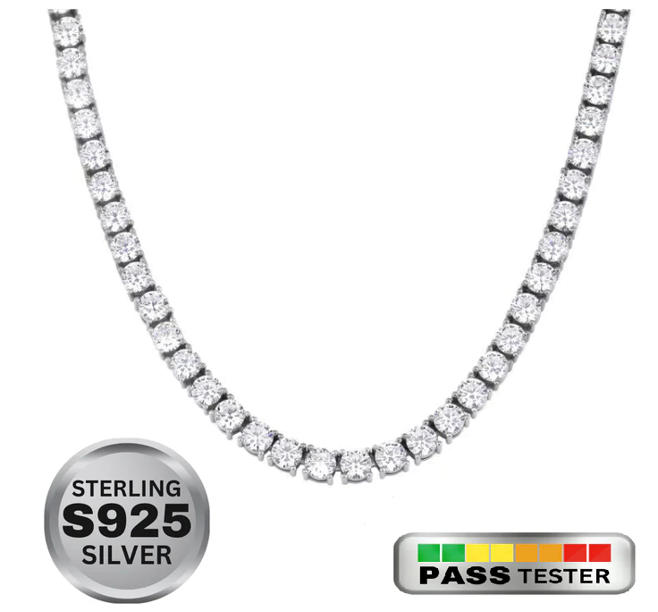 Moissanite Diamond Tennis Chain in Sterling Silver & White Gold - The Jewelry Plug