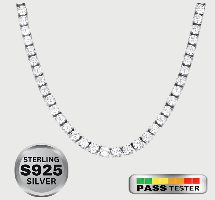 Moissanite Diamond Tennis Chain in Sterling Silver & White Gold - The Jewelry Plug
