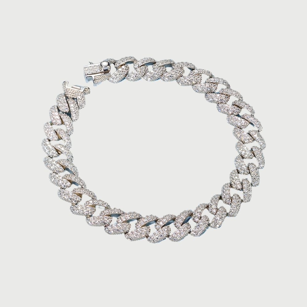 8mm Moissanite White Gold Cuban Link Bracelet - The Jewelry Plug