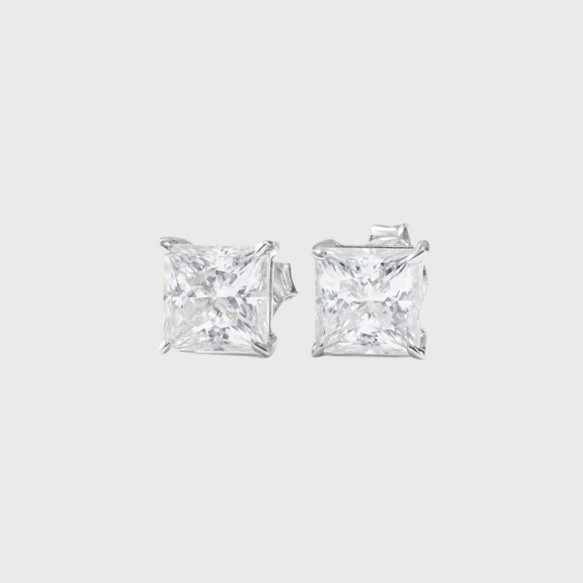 Moissanite Diamond Princess Cut Earrings in White Gold - The Jewelry Plug