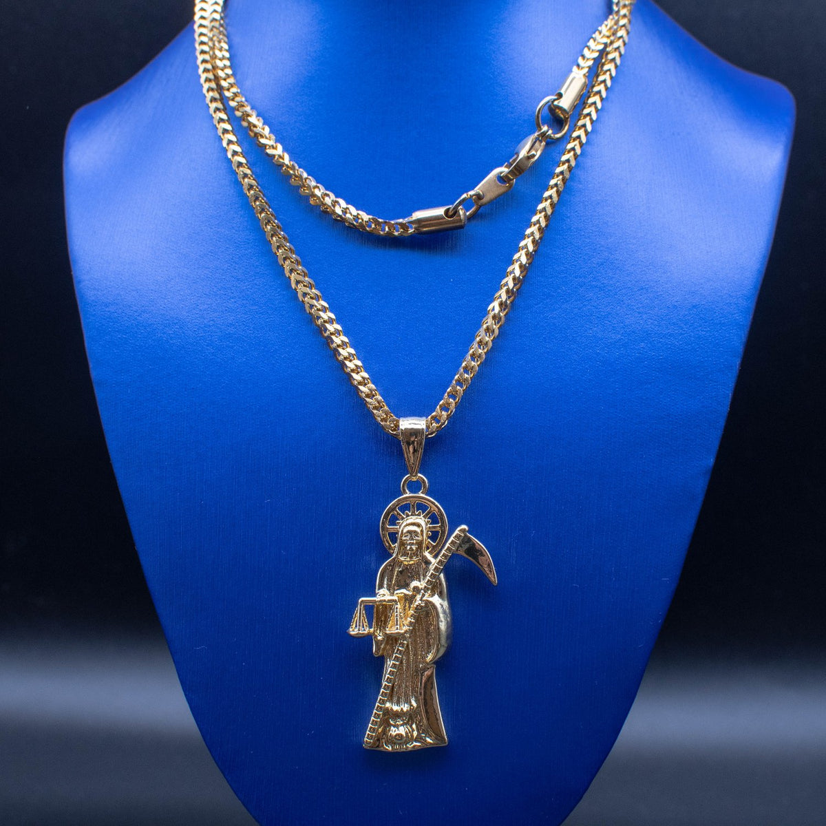 18k Gold Grim Reaper "Santa Muerte" Necklace Chain - The Jewelry PlugIan Connor Grim Reaper Santa Muerte Chain Necklace Gold - The Jewelry Plug