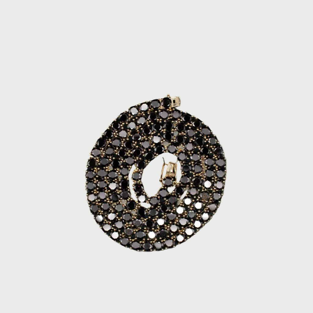 Black Moissanite Onyx Diamond Tennis Chain in Yellow Gold - The Jewelry Plug