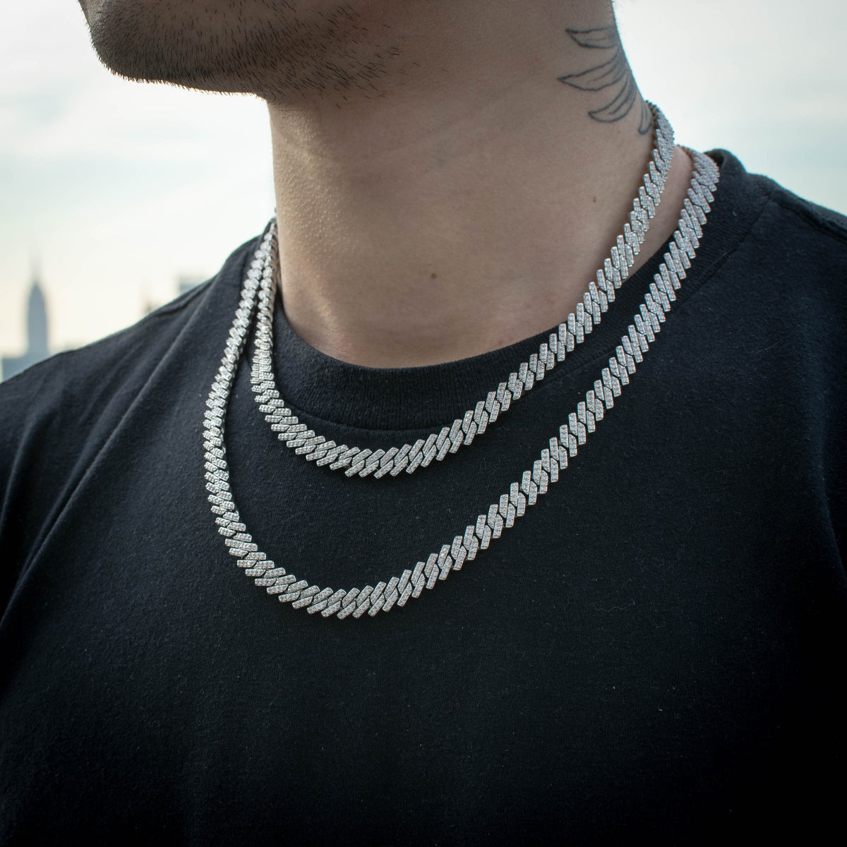 Diamond Straight Edge Cuban Link Chain (8mm) in White Gold - The Jewelry Plug