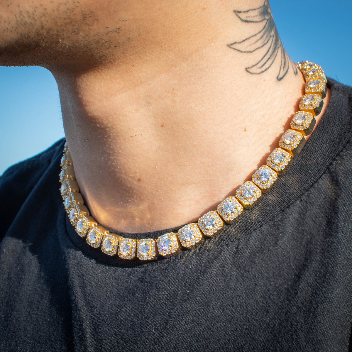 Yellow Gold Cluster Tennis Chain - The Jewelry Plug