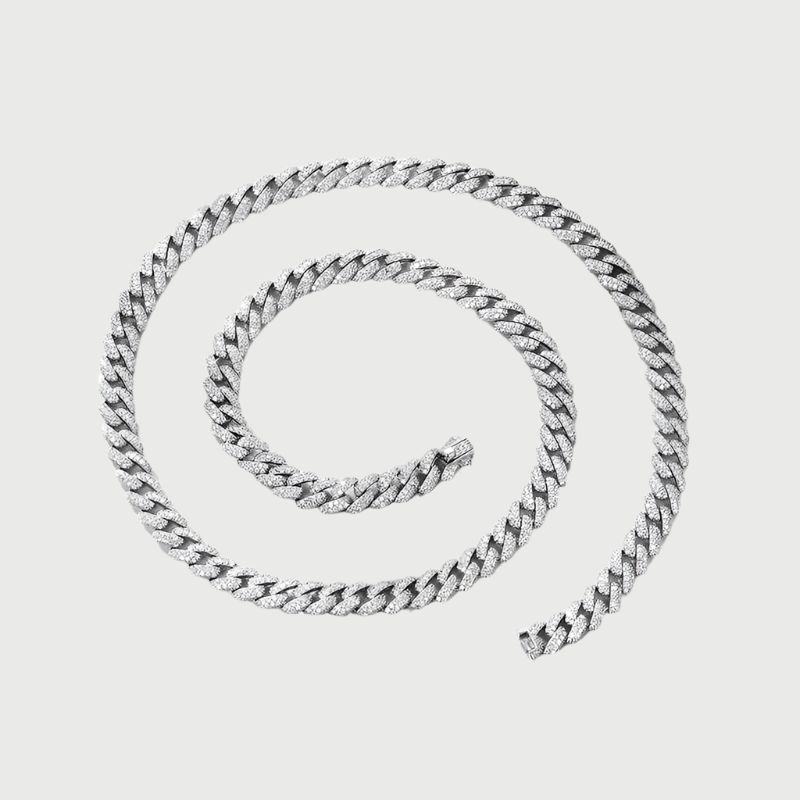 8mm Moissanite Cuban Link Chain in White Gold - The Jewelry Plug