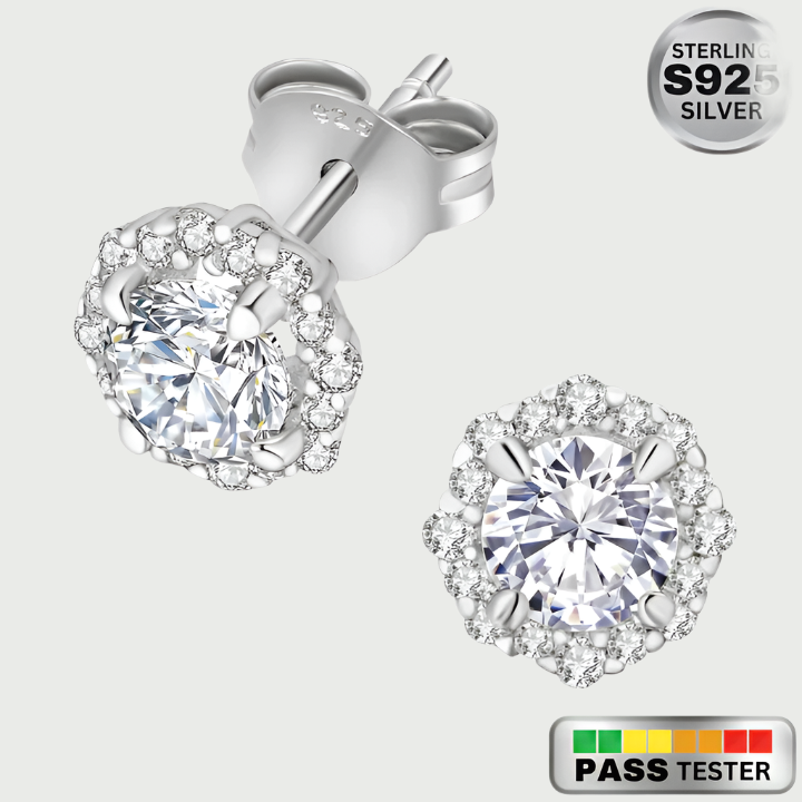 Moissanite Round Cut Cluster Diamond Earrings in White Gold - The Jewelry Plug