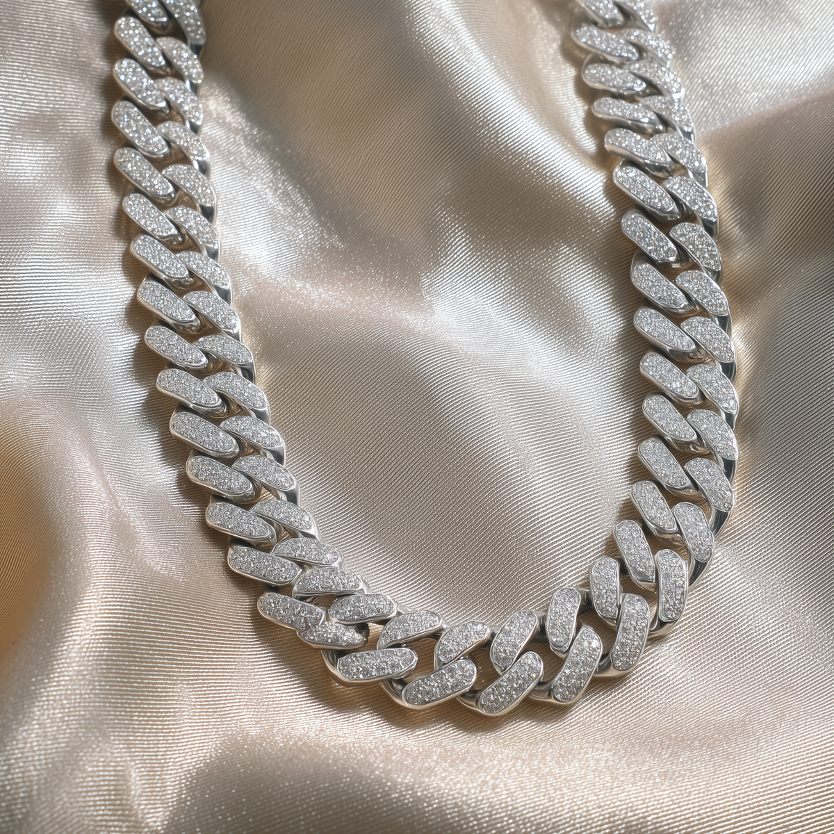 18k White Gold Diamond Cuban Link Chain Choker - The Jewelry Plug