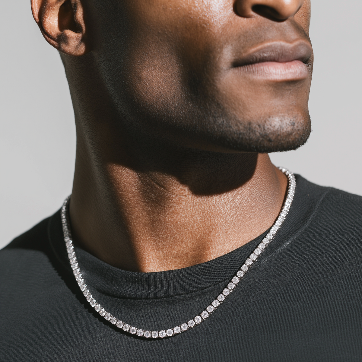 Diamond Tennis Chain Choker Necklace in White Gold - The Jewelry Plug