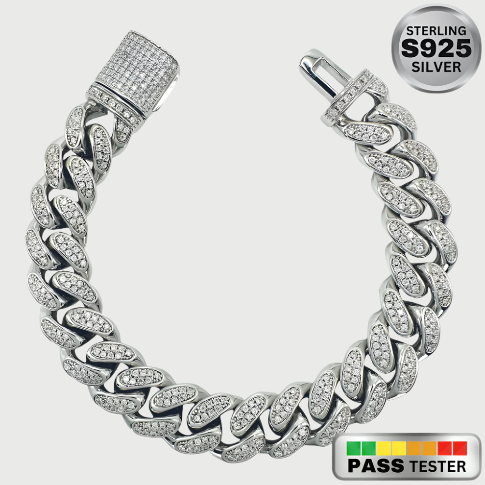 Moissanite Diamond Cuban Link Bracelet in White Gold - The Jewelry Plug