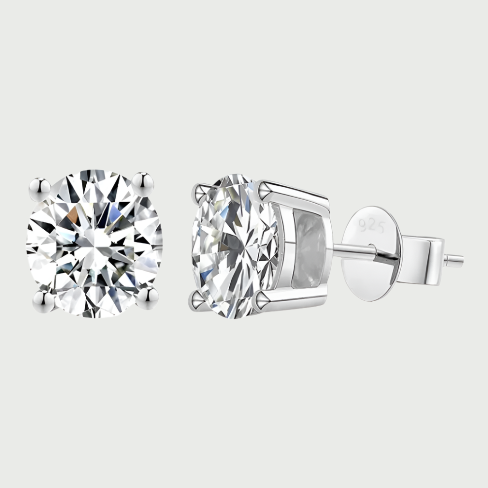 Moissanite Diamond Round Cut Earrings in White Gold - The Jewelry Plug