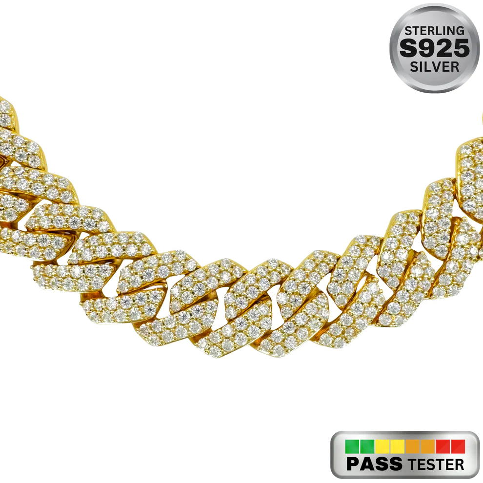 Moissanite Diamond Prong Link Chain in Yellow Gold - The Jewelry Plug