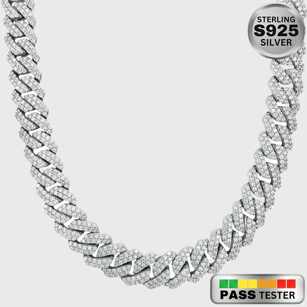 Moissanite Diamond Prong Link Chain in White Gold - The Jewelry Plug