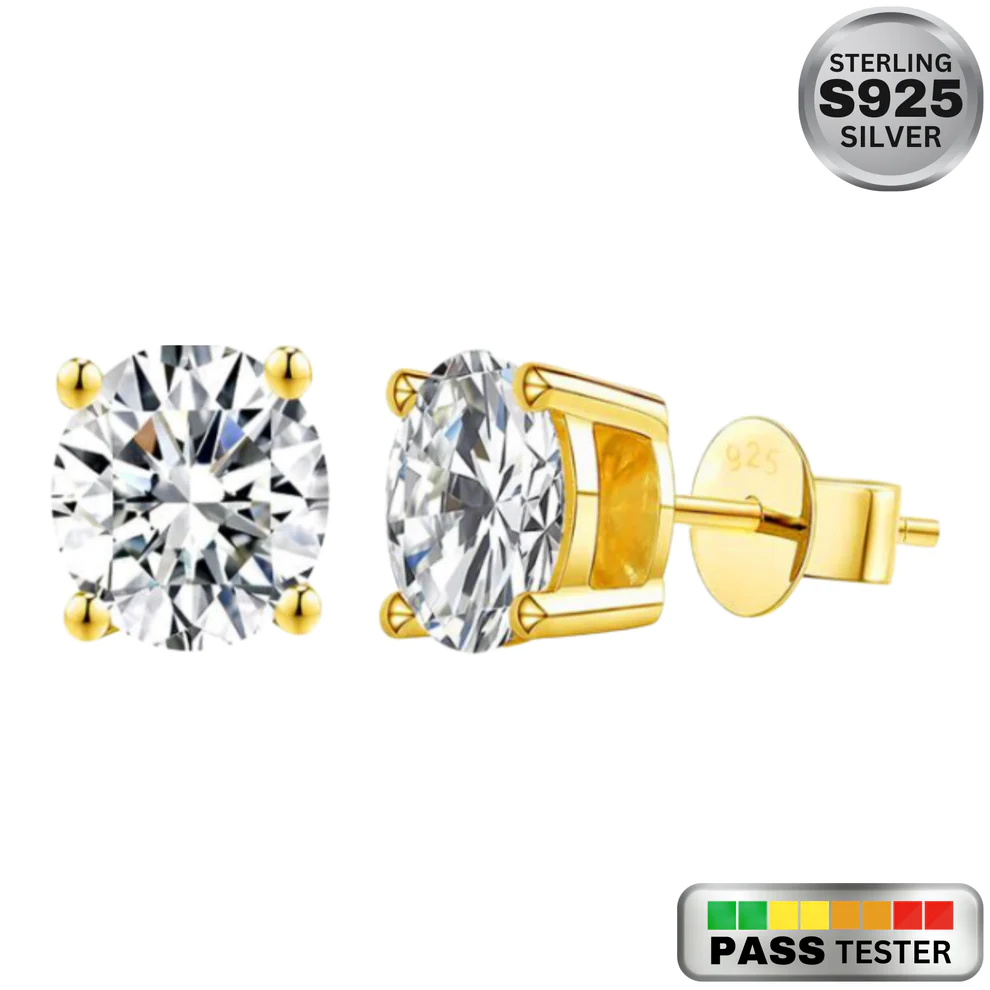 Moissanite Diamond Round Cut Earrings in Yellow Gold - The Jewelry Plug