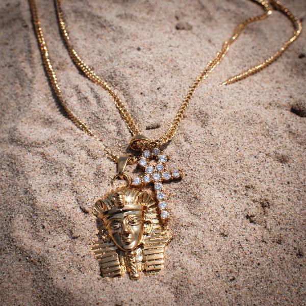 18k Gold Egyptian Pharaoh & Ankh Pendant Necklaces - The Jewelry Plug