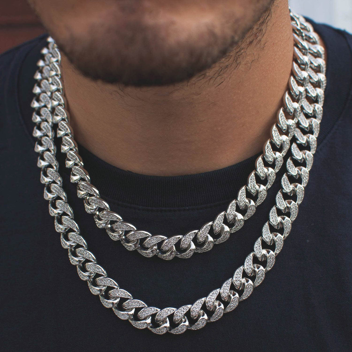 14k White Gold Diamond Cuban Link Chain (12mm) - The Jewelry Plug