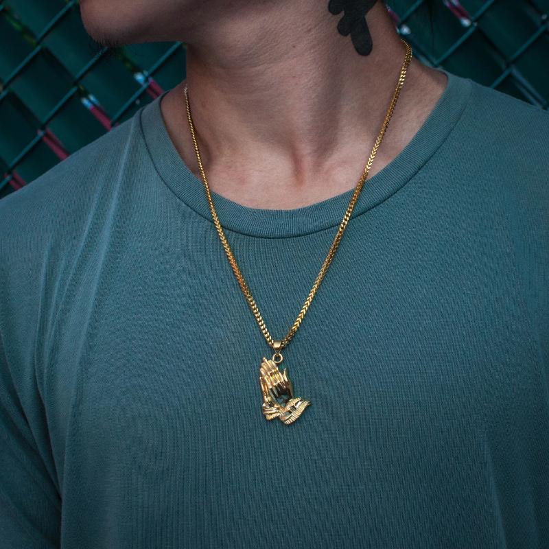 18k Gold Praying Prayer Hands Pendant Necklace - The Jewelry Plug