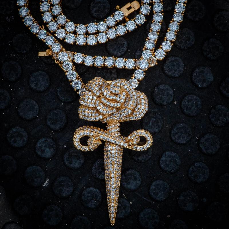 Rose Dagger Necklace in Yellow Gold - The Jewelry Plug