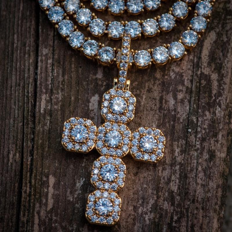 Diamond Gemstone Cross Necklace in Yellow Gold - The Jewelry Plug
