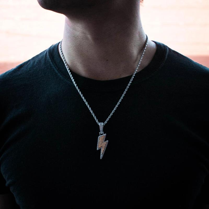 Lightning Bolt Necklace in White Gold - The Jewelry Plug