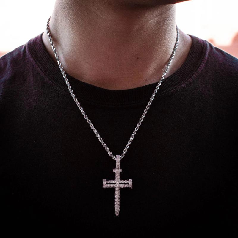 Diamond Nail Cross of Suffering Necklace in White Gold - The Jewelry Plug