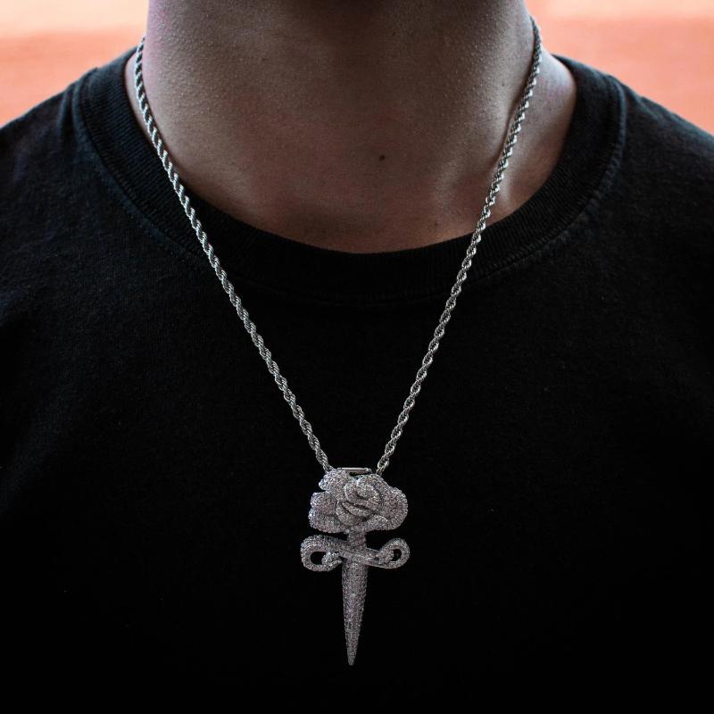 Rose Dagger Necklace in White Gold - The Jewelry Plug