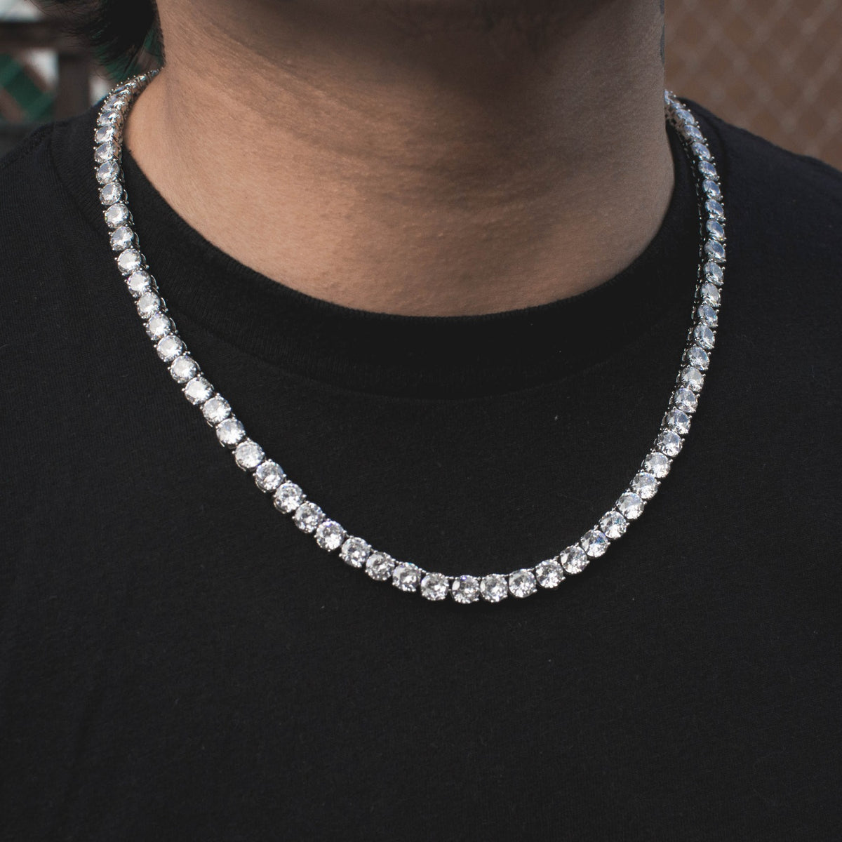 Diamond Tennis Chain Choker Necklace in White Gold - The Jewelry Plug