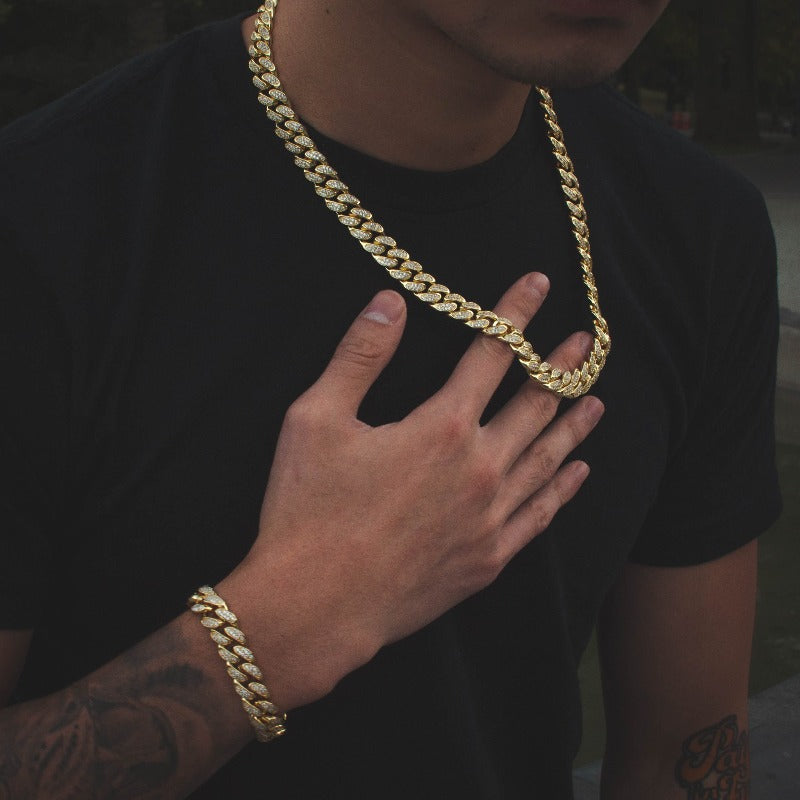 Yellow Gold Diamond Cuban Link Choker + Bracelet Bundle - The Jewelry Plug