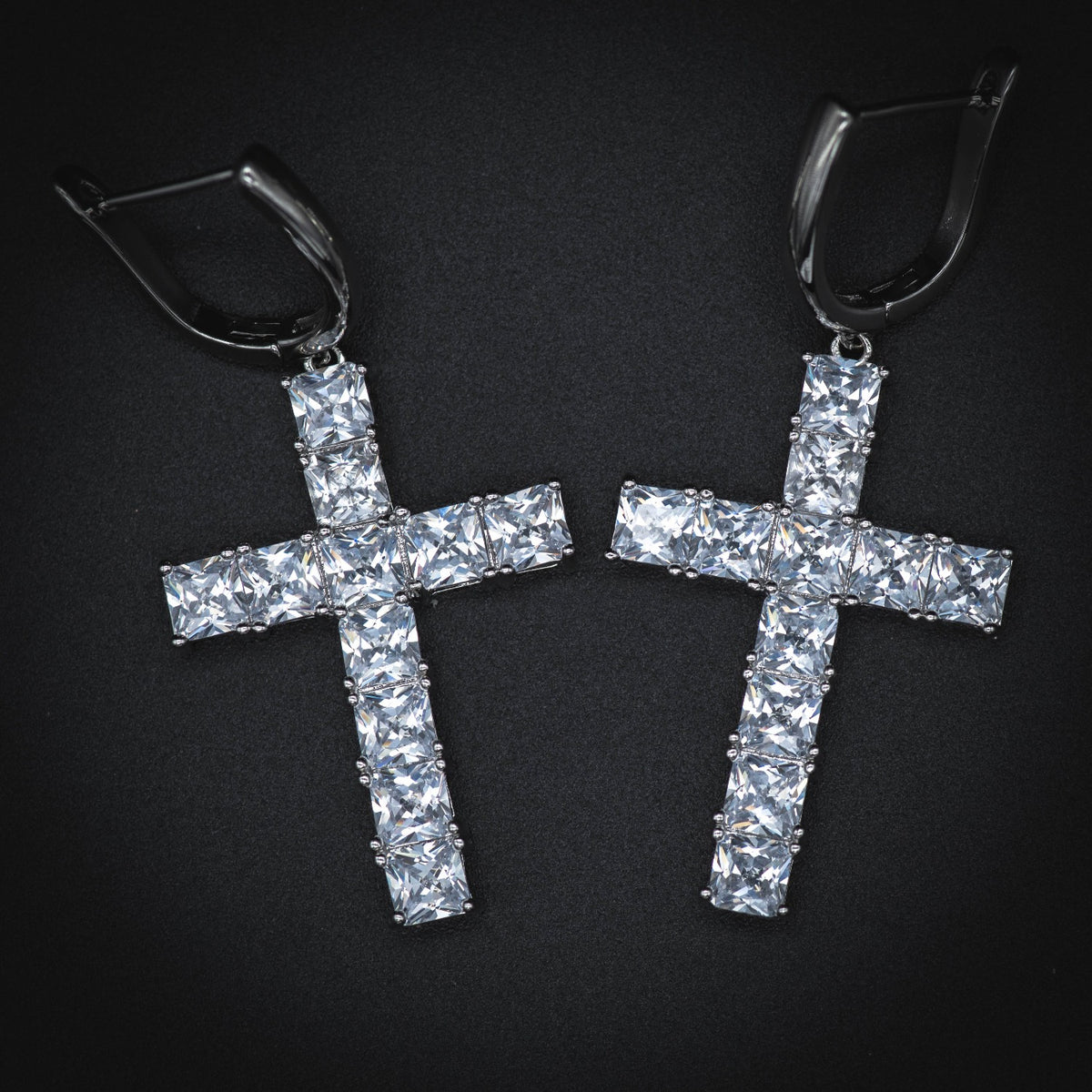 White Gold Diamond Cross Hoop Earrings - The Jewelry Plug
