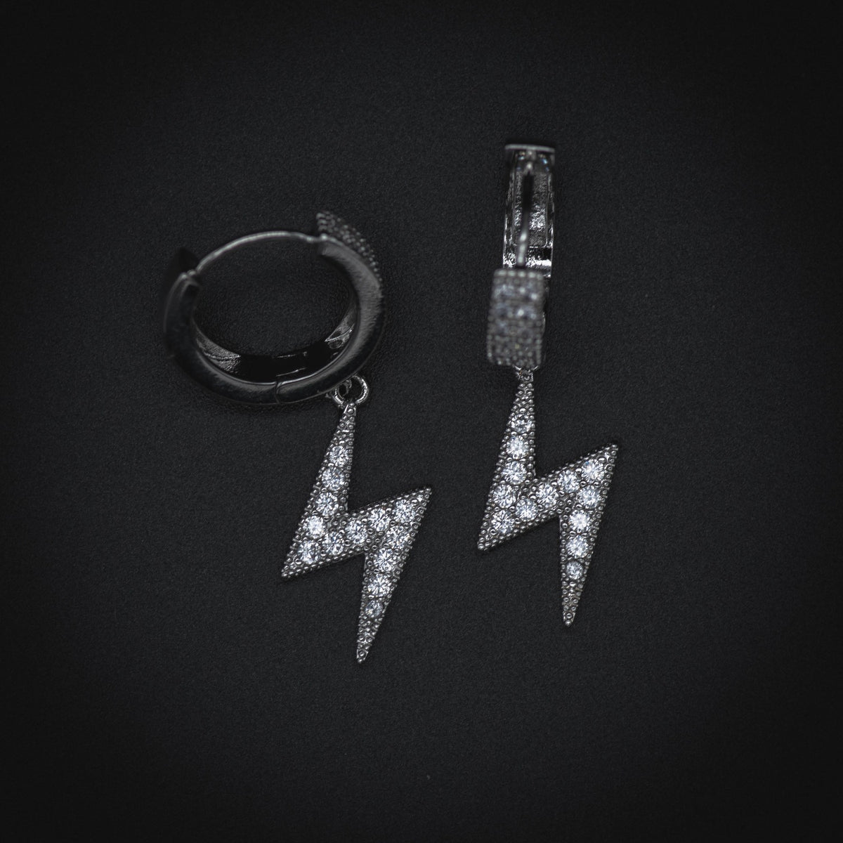 Diamond Lightning Bolt Hoop Earrings in White Gold - The Jewelry Plug