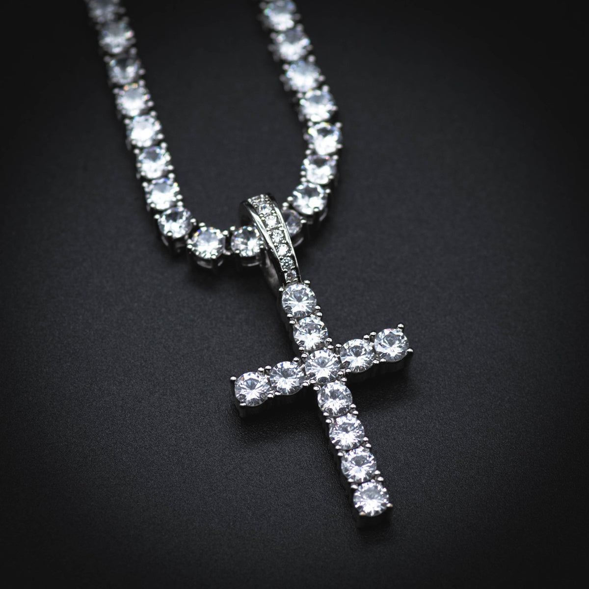18k Yellow/White Gold Iced Out Diamond Cross with Tennis Chain - The Jewelry Plug
