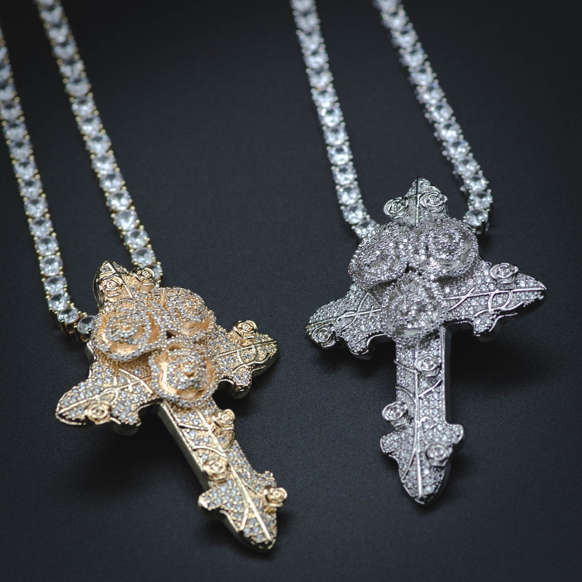Rose Cross in Yellow/White Gold Lil Uzi Vert - The Jewelry Plug