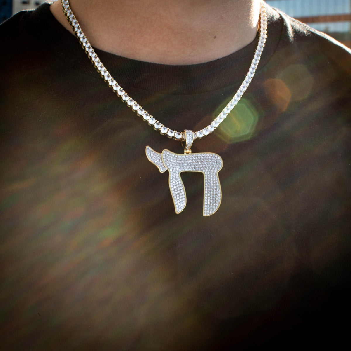 Diamond Jewish Chai Necklace in Yellow Gold - The Jewelry Plug