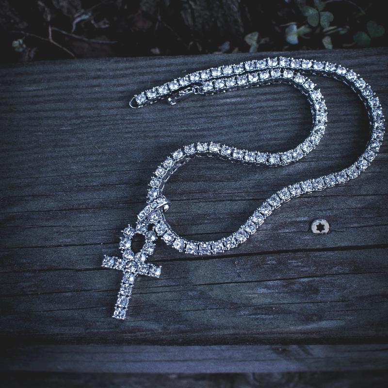 18k Gold Diamond Tennis Chain w/ Ankh - The Jewelry Plug