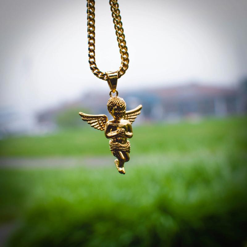 18k Gold Rising Cherub Angel Pendant Necklace - The Jewelry Plug