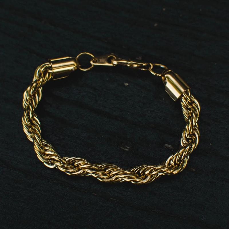 8mm Gold Thick Rope Chain Bracelet - The Jewelry Plug