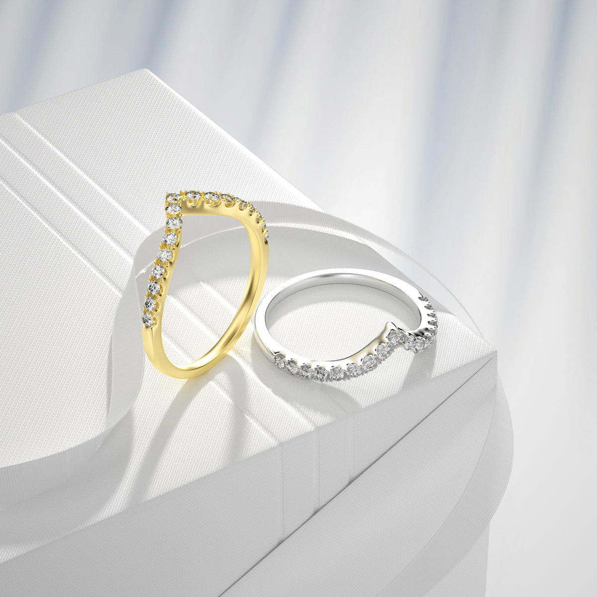 0.3 Bent Contour Round Cut Lab Grown Diamond Moissanite Wedding Band Ring