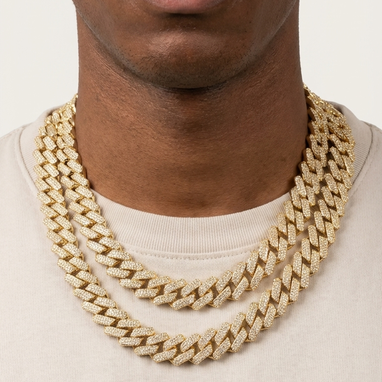 Diamond Straight Edge Cuban Link Chain 18mm in Yellow Gold - The Jewelry Plug