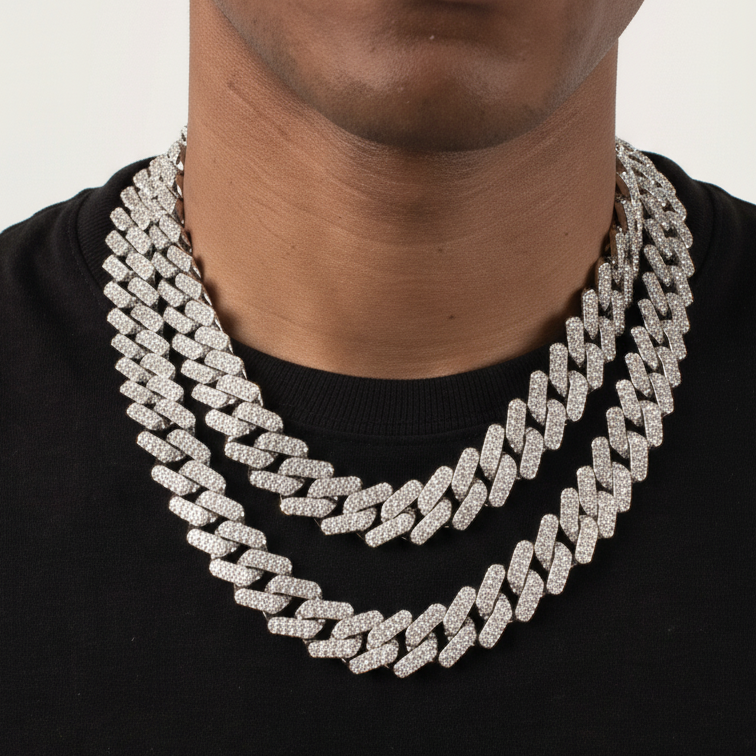 Diamond Straight Edge Cuban Link Chain 18mm in White Gold - The Jewelry Plug