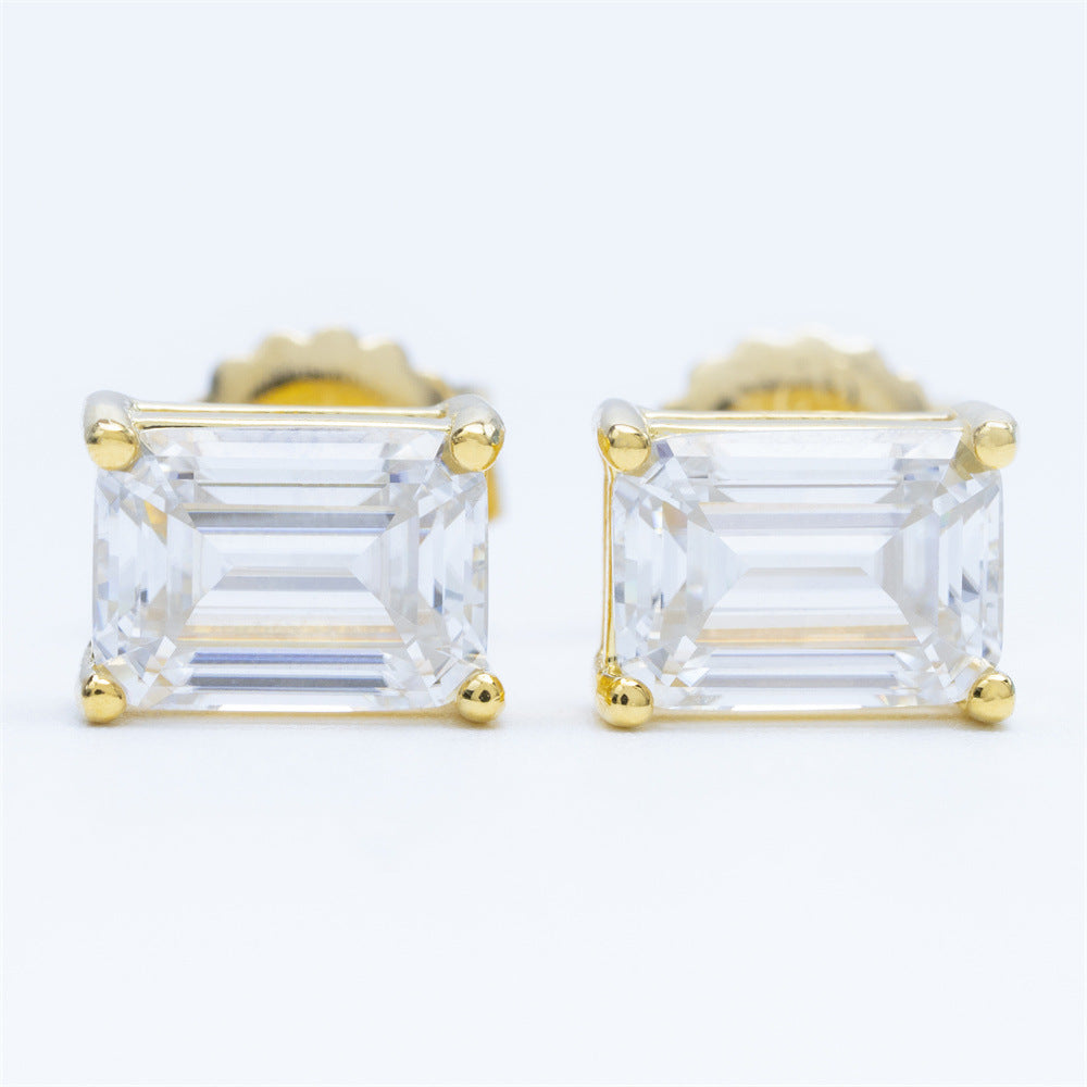 Moissanite Emerald Cut Diamond Stud Earrings in Gold - The Jewelry Plug