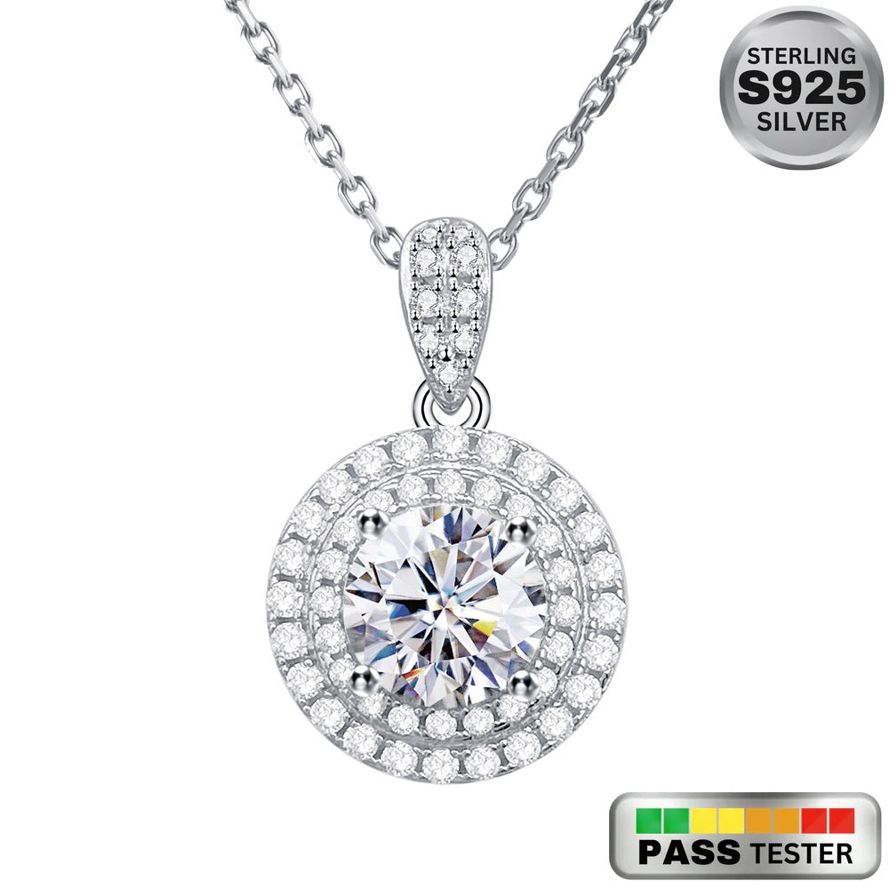 Moissanite Halo Cluster Diamond Pendant in Sterling Silver - The Jewelry Plug