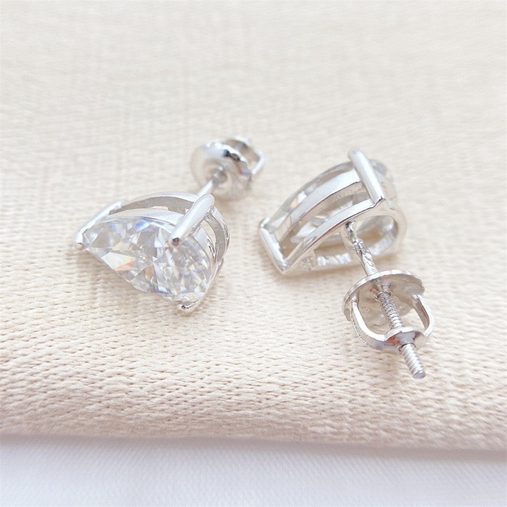 Moissanite Diamond Sterling Silver Pear Earrings in White/Yellow Gold
